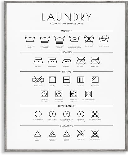 Stupell Industries Símbolos de limpieza de lavandería, diseño minimalista con marco gris, diseño de arte giclée por Martina Pavlova, 16 x 20 pulgadas