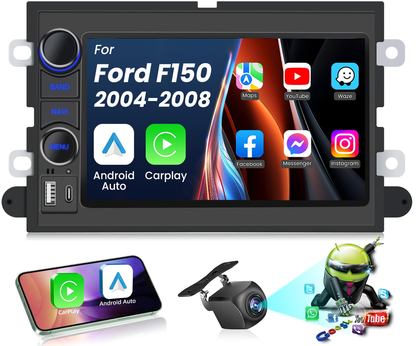 Car Radio for Ford F-150 2004–2008: 4+32G (High-Fidelity Sound) Replacement Head Unit – Android 5G WiFi Wireless CarPlay Android Auto – with GPS Navigation