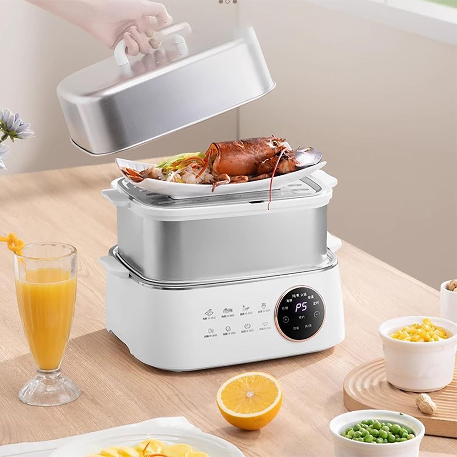 Vaporiera elettrica domestica a 3 livelli e pentola calda in acciaio inossidabile: grande capacità, integrazione multifunzionale per cottura a vapore/cottura - Disponibile in preordine