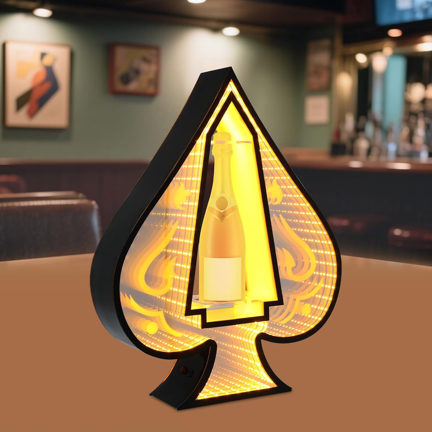 Ace of Spades Champagne Bottle Presenter, LED Lighted Liquor Bottle Display Shelf, Color Adjustable Glowing Wine Bottle Display for Commercial Home Bar Party Nightclub (Yellow Light-1)