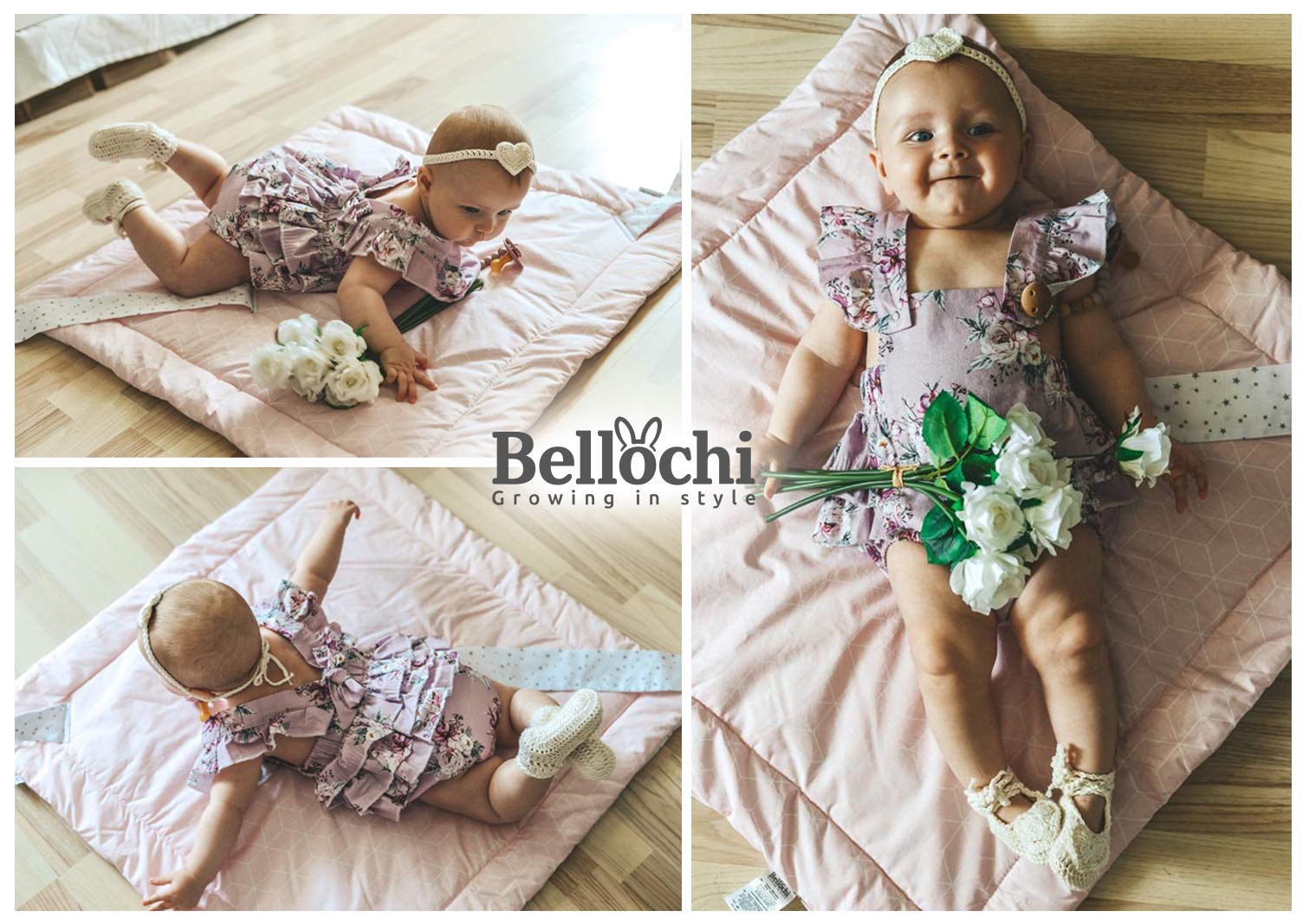 Bellochi Kocyk do owijania dla niemowląt 2 w 1 – 75 x 75 cm – 100% bawełna – do wózka dziecięcego, łóżeczka dziecięcego lub fotelika dziecięcego – całoroczny – certyfikat Öko-Tex – sejf