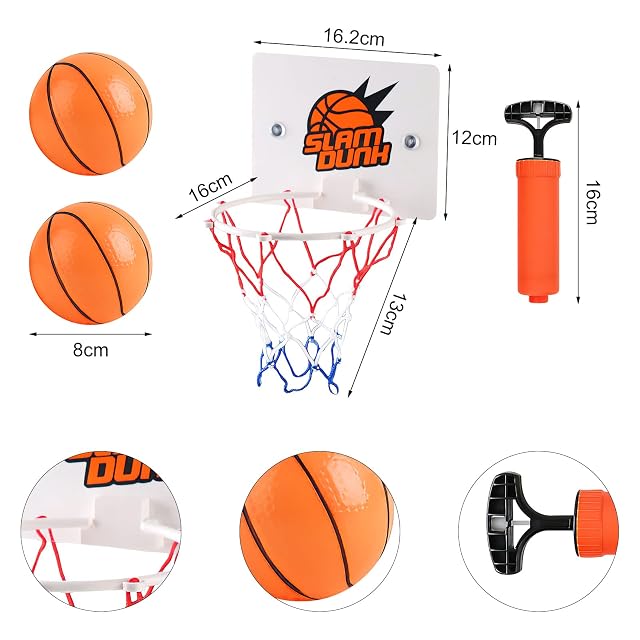Foto 2 de 7 de HENGBIRD Canasta de Baloncesto Mini para Interiores 16,2 x 12 cm con 2 Bolas y Bomba de Ventosa