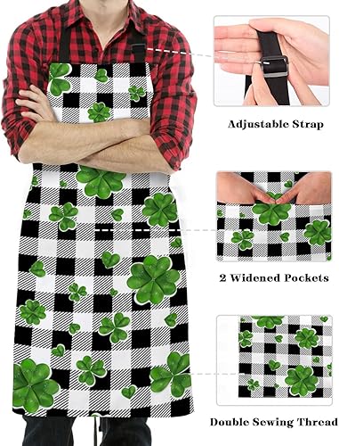 Miniatura 3 de Delantal de cocina para el día de San Patricio diseño irlandés con hojas de trébol ajustable impermeable para mujeres y hombres Luckychm1105