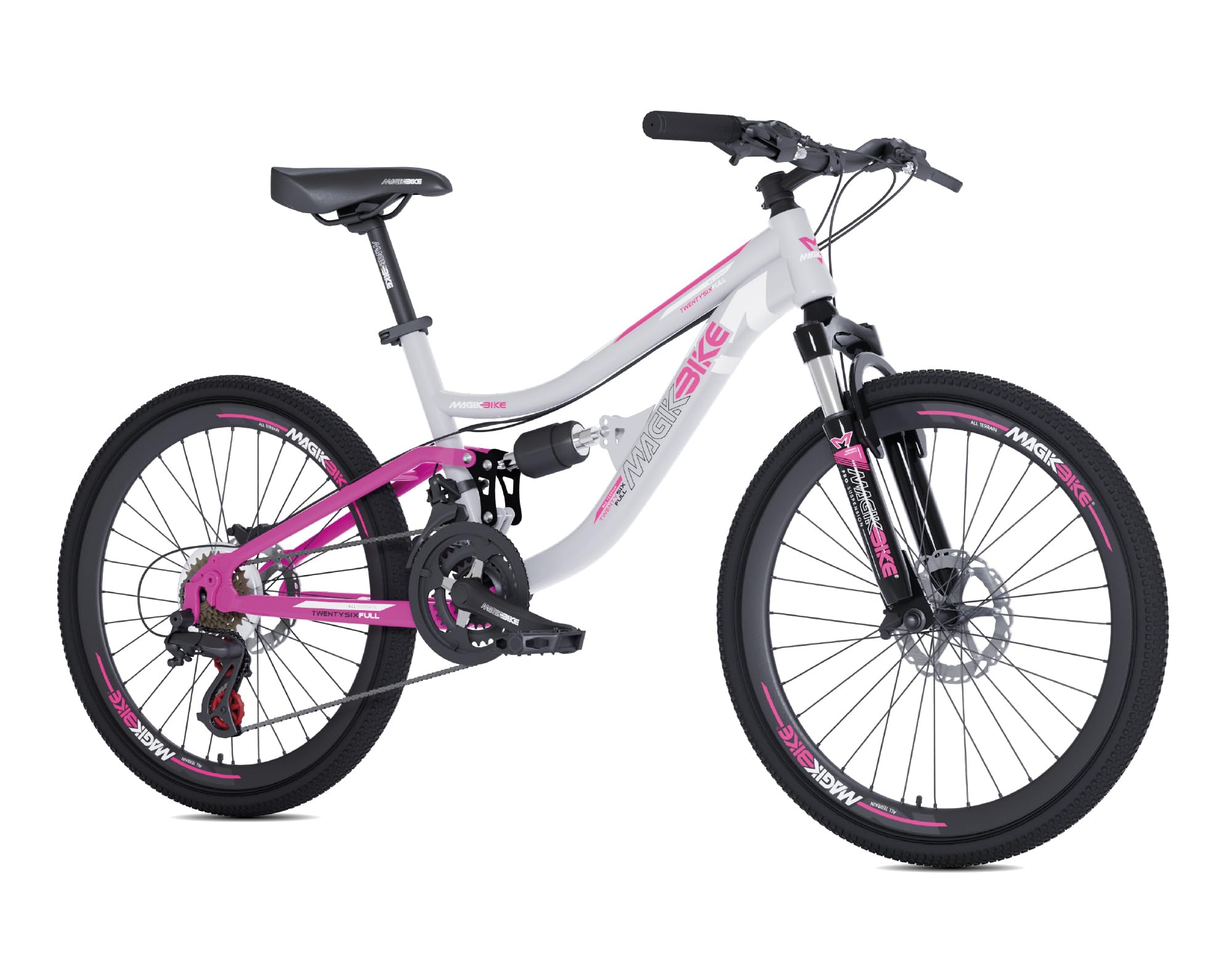 Tecnobike Shop Magik Bike MTB Twenty Six Full 26" Bicicletta Ragazza Cambio 21 Velocità, Freni a Disco, Doppia Sospensione, Cerchi Alluminio, Mountain Bike 26 Pollici