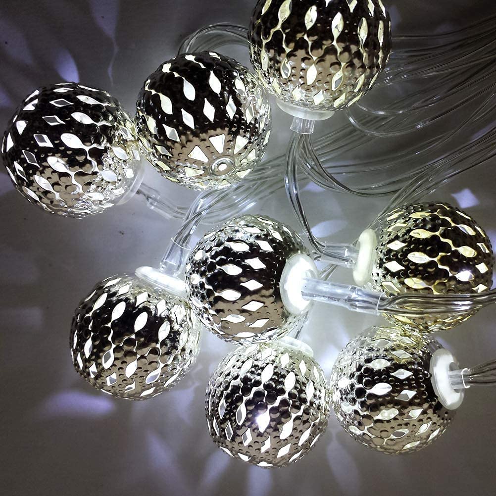 Guirnalda de luces solares de metal para exteriores, 22 m, 200 LED, bola de metal solar, impermeable, 8 modos para jardín y patio (blanco)