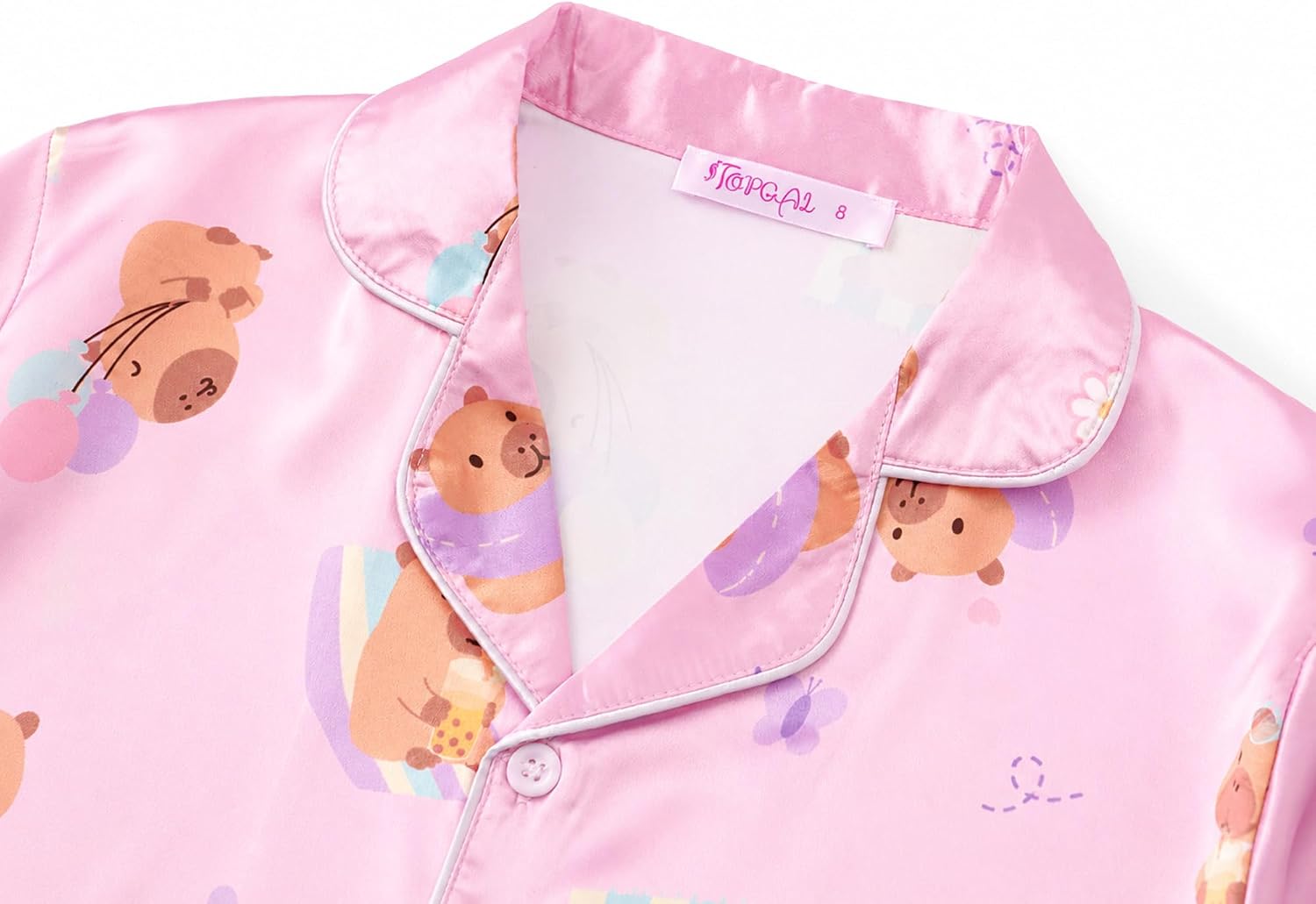 Topgal Girls Satin Pajamas, Short Sleeve Shorts Button Up, Size 6-16