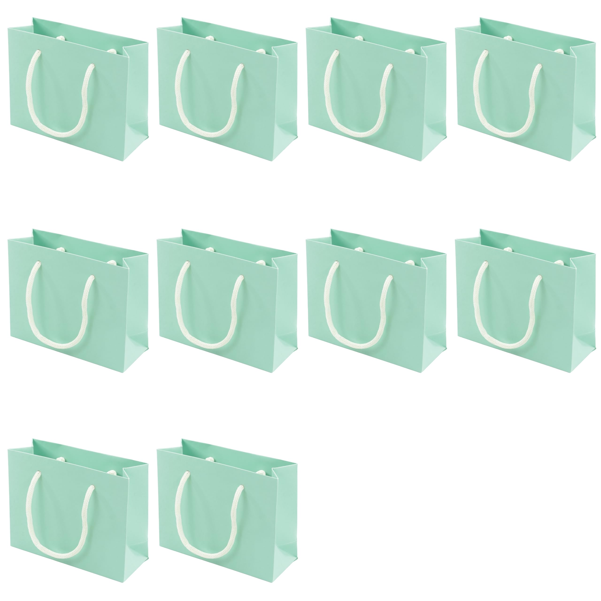 Pack of 10 Small Mint Green Premium Paper Gift Bags | Wide A7 (15x12x6cm) | Paper Braided Handles | FSC Certified | Plastic Free | Wedding & Party Favours