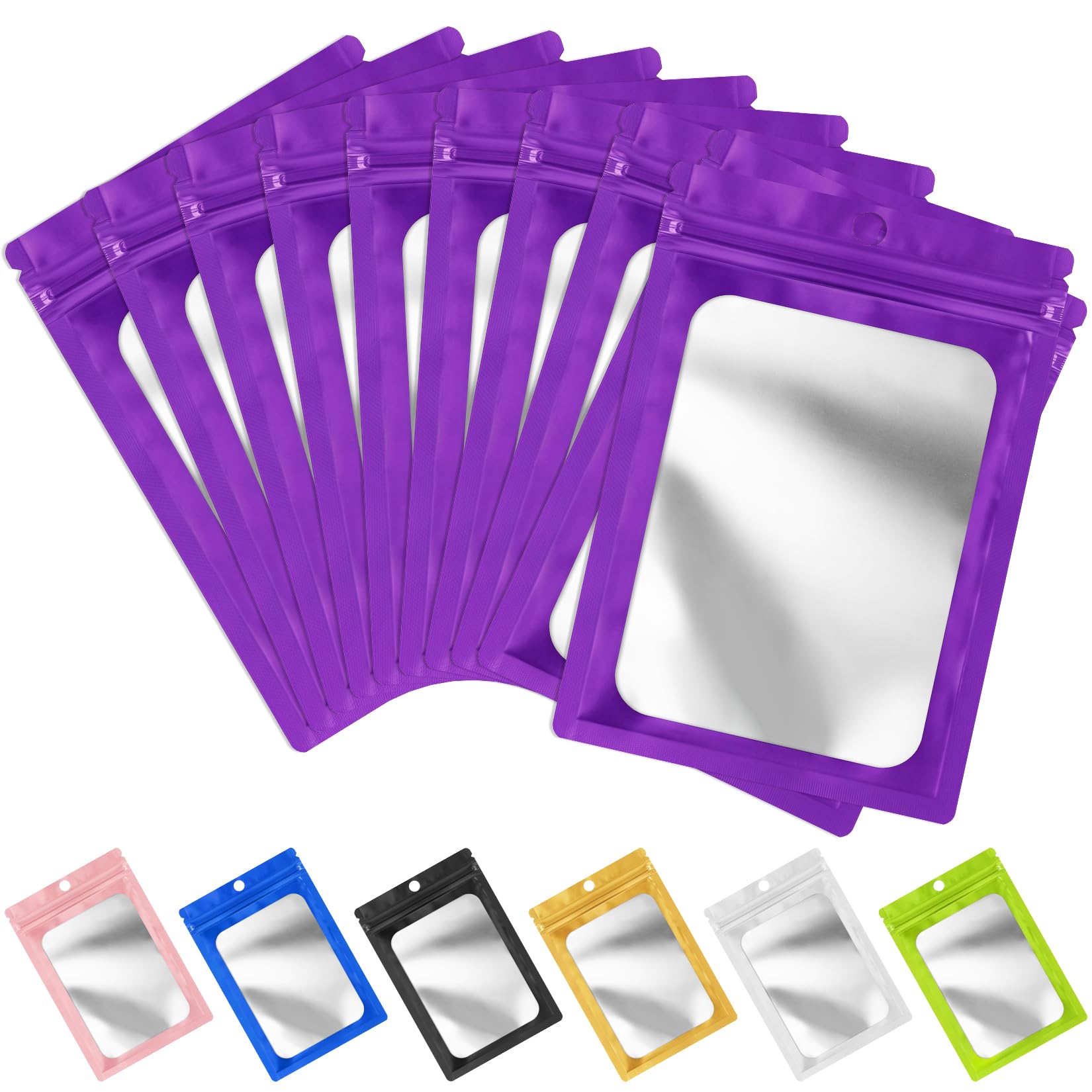 Photo 1 of FUNFERY 100 Pack Mylar Resealable Bags Foil Packaging Bags with Clear Window,Zipper Pouch Smell Proof Bag for Food Storage,Cookies,Sample,Small Business(Purple,4x6inch)
