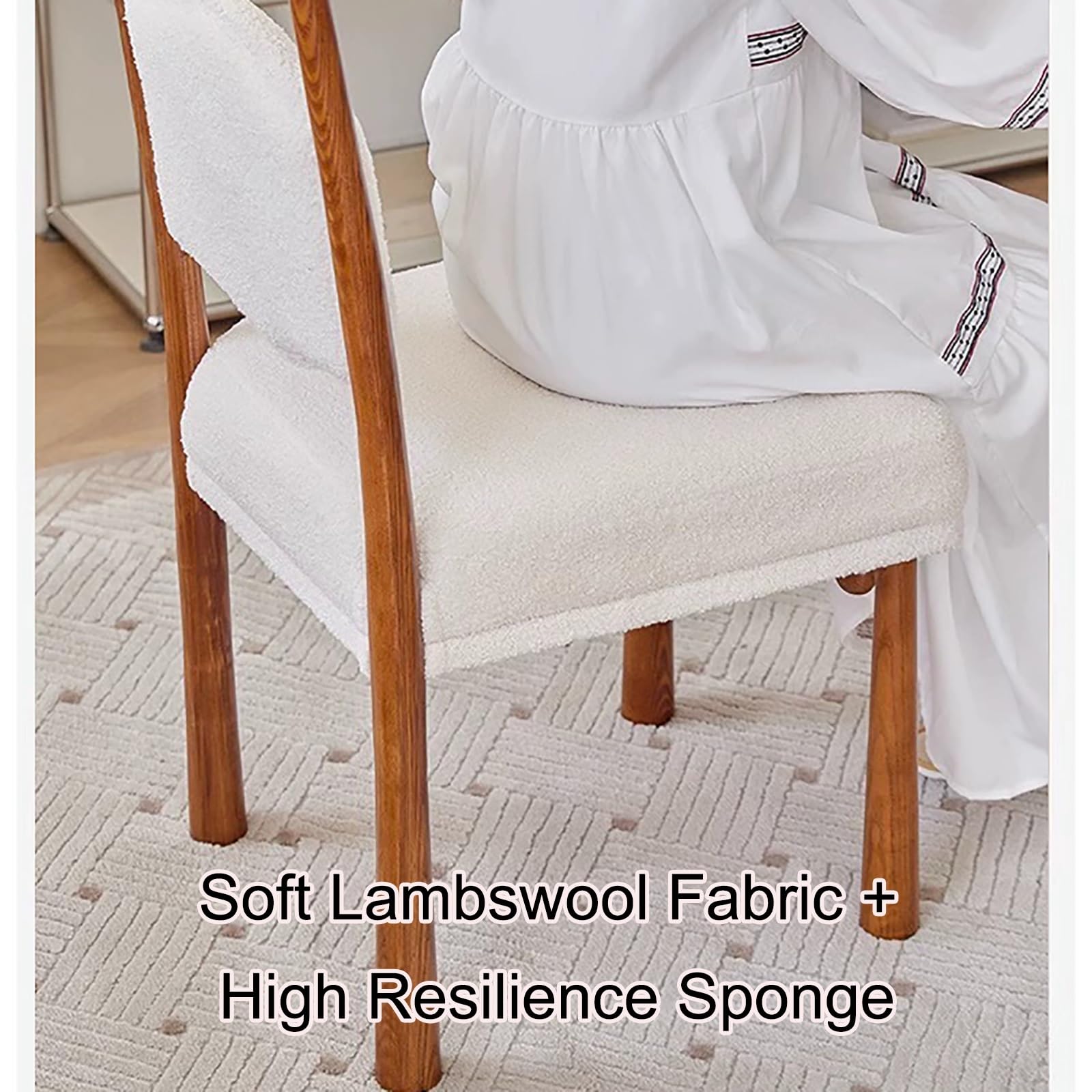 Slish Chaise de salle à manger rembourrée en bois massif pour chambre à coucher et bureau à domicile avec pieds en bois blanc – Parfait pour la salle à manger et la décoration moderne