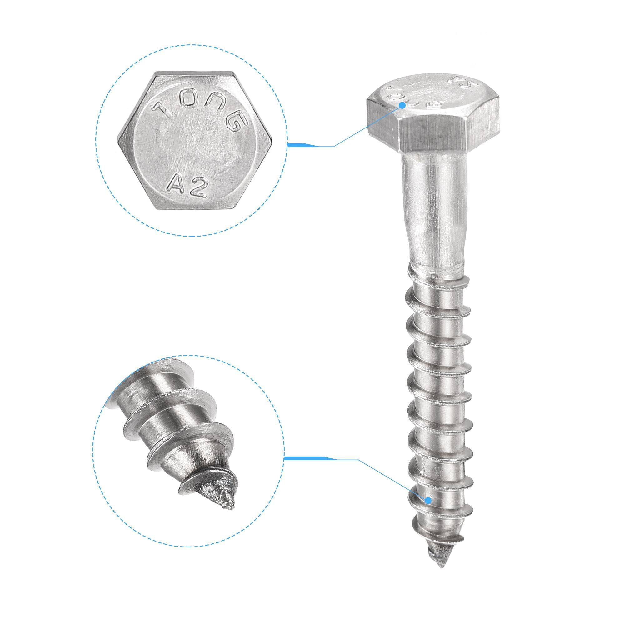 TA-VIGOR 10Pcs Coach Screws, M6 x 40mm Hex Head Lag Bolts - Image 3