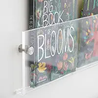 ROYALITA Pacote com 2 porta-revistas de acrílico, suporte de discos de vinil, estantes flutuantes para berçário, decoração de parede, suporte de revista suspenso para sala de espera, sala de estar