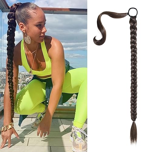 SEIKEA Upgraded Long Braid Ponytail Extension with Elastic Tie Straight