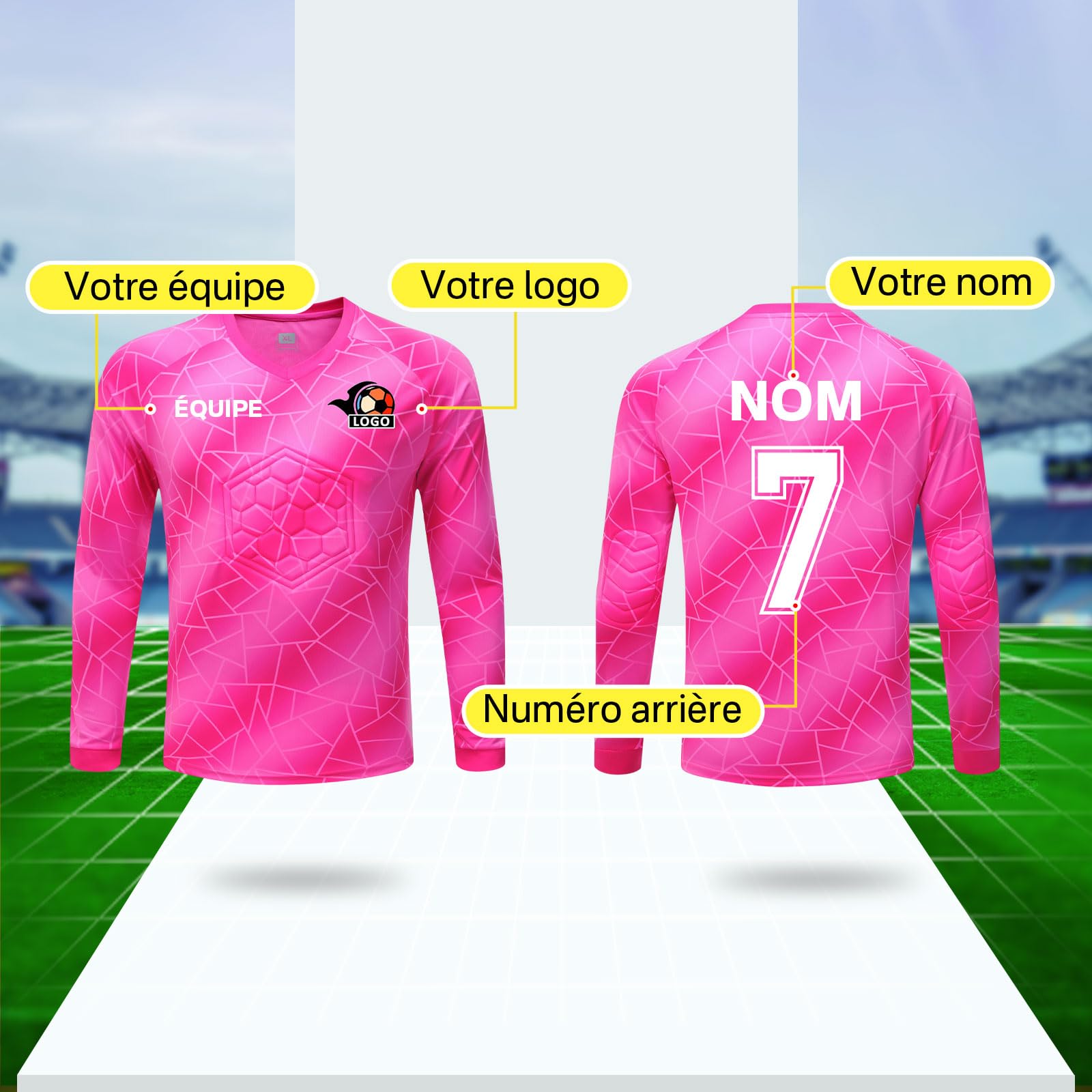 LAIFU Maillot de Gardien de Football Personalisé pour Adultes, Ados et Enfants Choix de Nom, Numéro et Logo