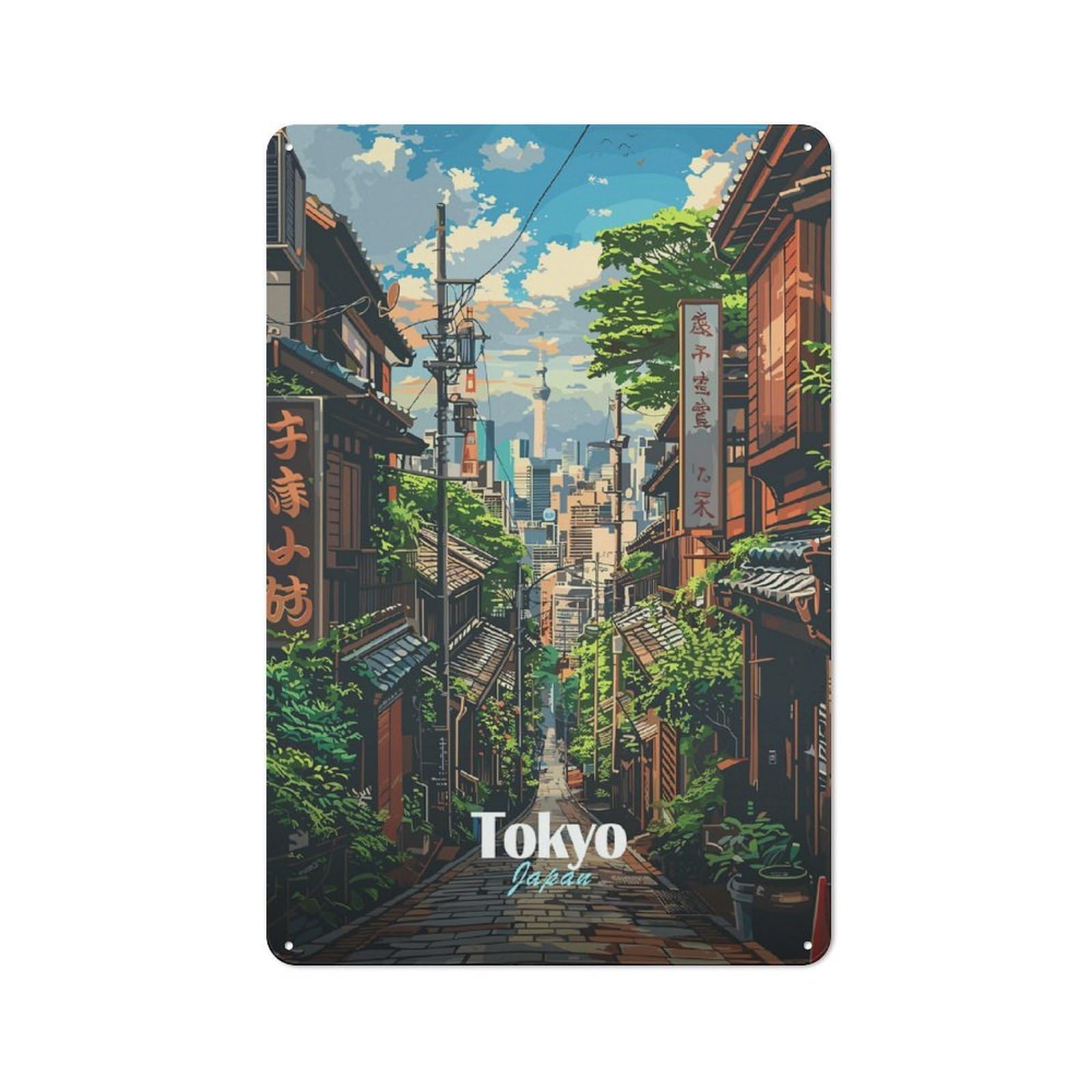 Loft Style Tokyo Street Scene(2) Decorative Metal Plaque 30x20cm, Studio Wall Art for Workspace, Cafe, Hallway Or Garage