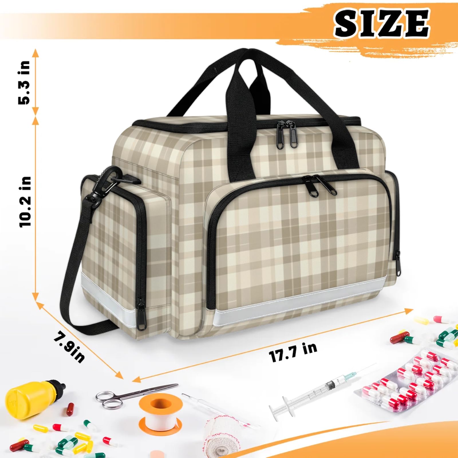 GzLeyigou First Aid Bags Empty, Scottish Plaid Emergency Bag First Aid Kit Multiple Compartment Kit Carrier On Call Trauma Bag For Paramedics Emergency Medical Supplies Kit