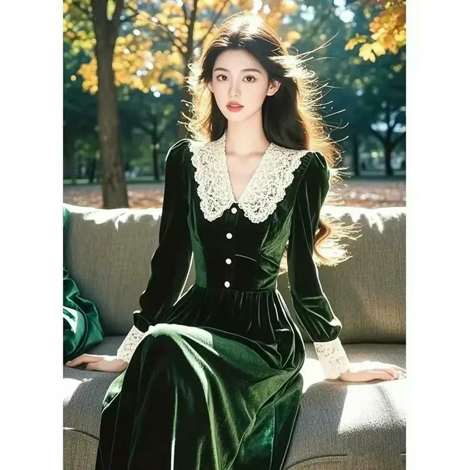 Langarm Kleid Frauen Herbst Neue Langarm-samtkleid, High-end-Vintage-modekleid, Elegantes Formelles Anlasskleid, Temperament Ladies Vestidos, Stilvolles Weibliches Outfit