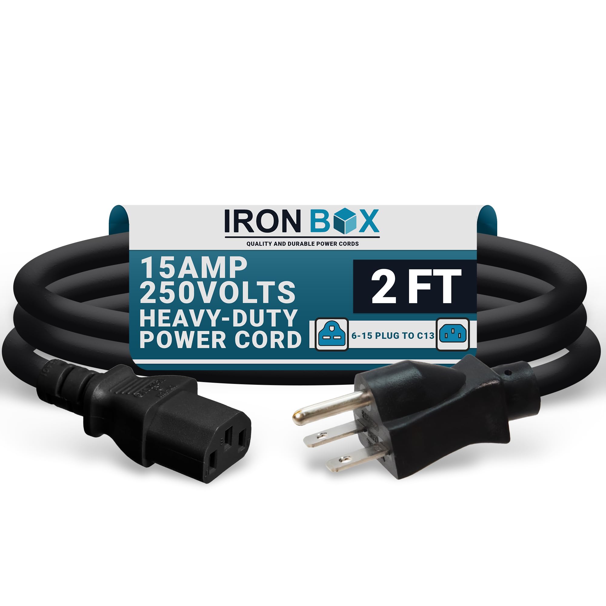 IronBox Electric NEMA 6-15 Plug to C13 Connector Power Cords - 15A/250V - 14/3 AWG - Power Supply Replacement Cable - UL Listed Heavy Duty Power Cord for Monitor, Computer, TV & More (2 ft, Molded)