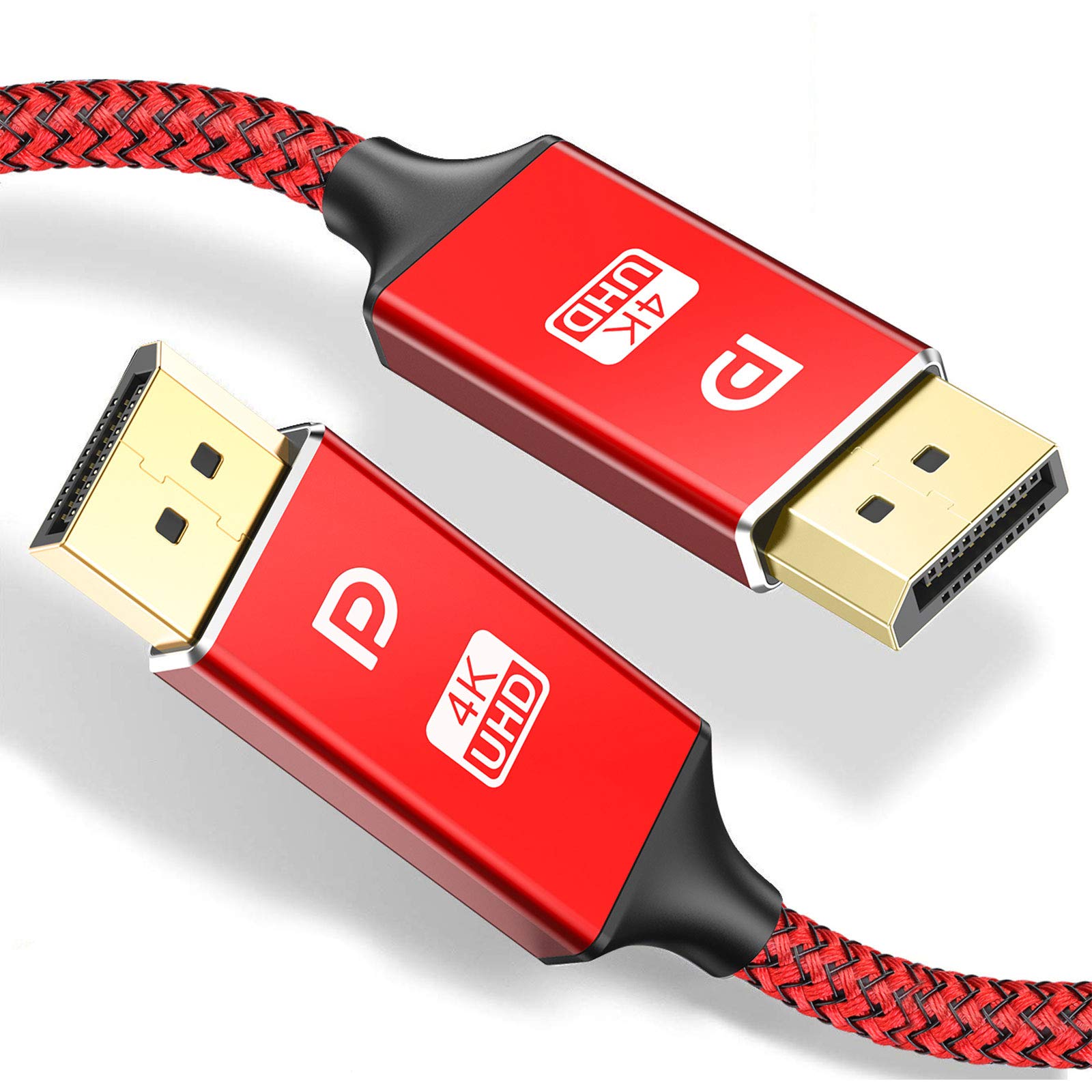 Capshi DisplayPort Cable, 4K DP Cable Nylon Braided -(4K@60Hz,2K@144Hz) Display Port Cable Ultra High Speed DisplayPort to DisplayPort Cable 6.6ft for Laptop PC TV etc- Gaming Monitor Cable(Red)