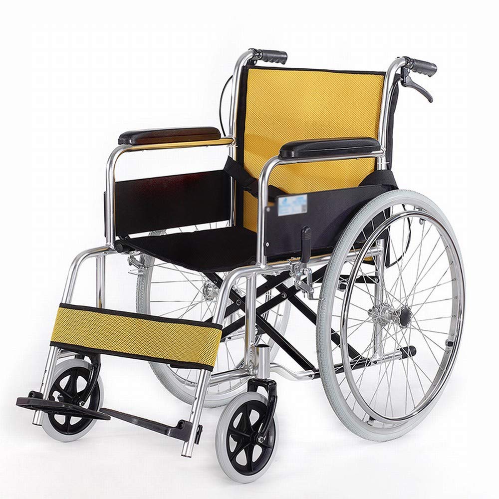 GZZ Vecchia Sedia a Rotelle Pieghevole in Alluminio Leggero, Anziani Disabili Disabili Scooter,Giallo,Taglia unica