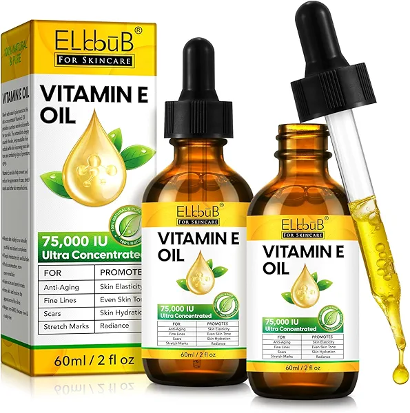 ELBBUB Vitamin E Oil - 75,000 IU Ultra Concentrated - Moisturizes, Fades Scars & Stretch Marks, Anti-Aging & Skin Hydration - for Face, Body, Hair, and Nails