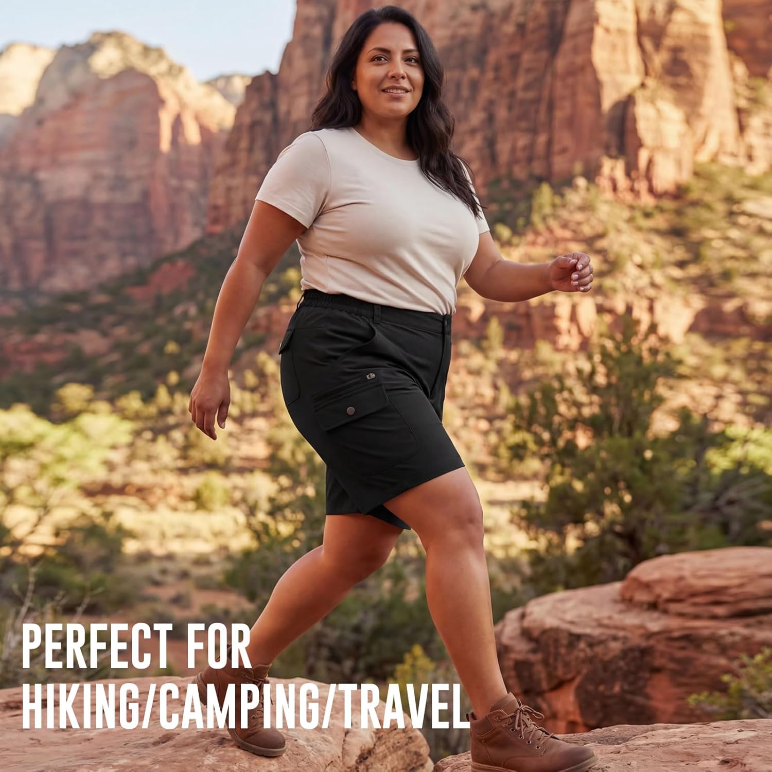 YOHOYOHA Womens Plus Size Shorts Athletic Bermuda - Curvy Women Comfy Flowy Long with Pockets for Lounge Hiking Golf