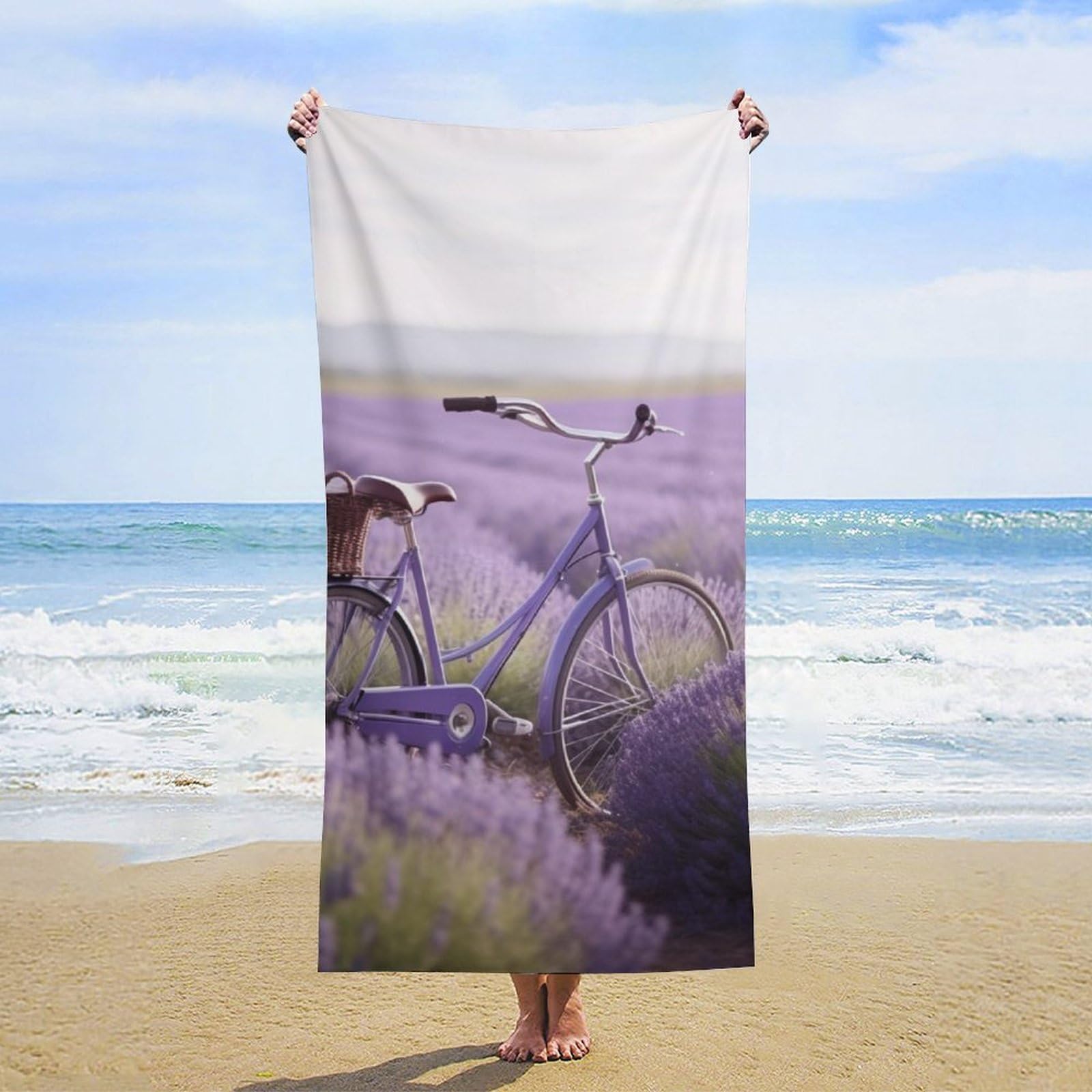 NTVOWPZO Lavender Field Bike Beach Towel Oversized Microfiber Bath Towels Lightweight Sand Proof Beach Towels Absorbent Pool Towels for Swimming Yoga Bathroom Towel 31.5" X 63"