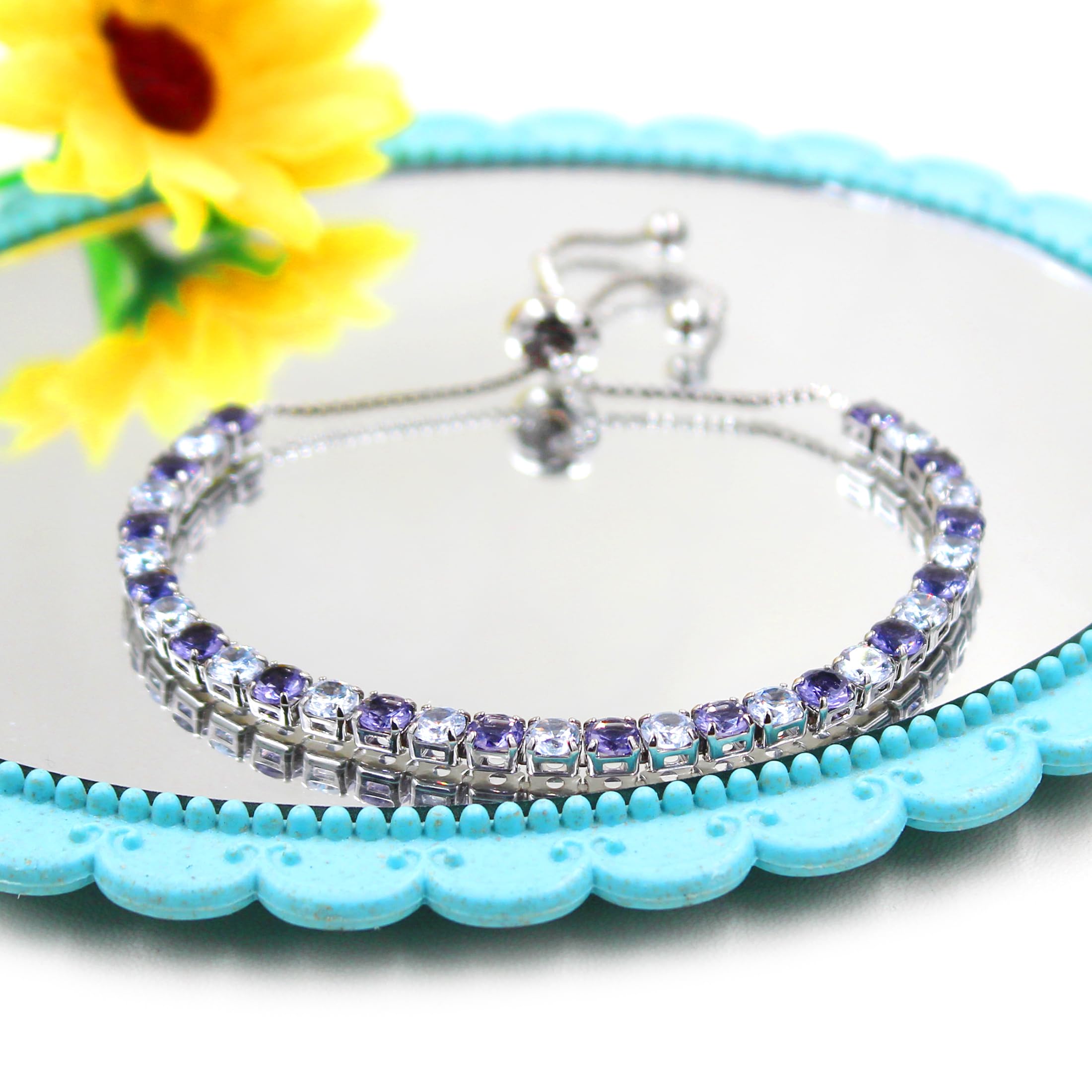 Platinierte Tennisarmbänder – Verstellbarer Zirkonia für Damen YA4375