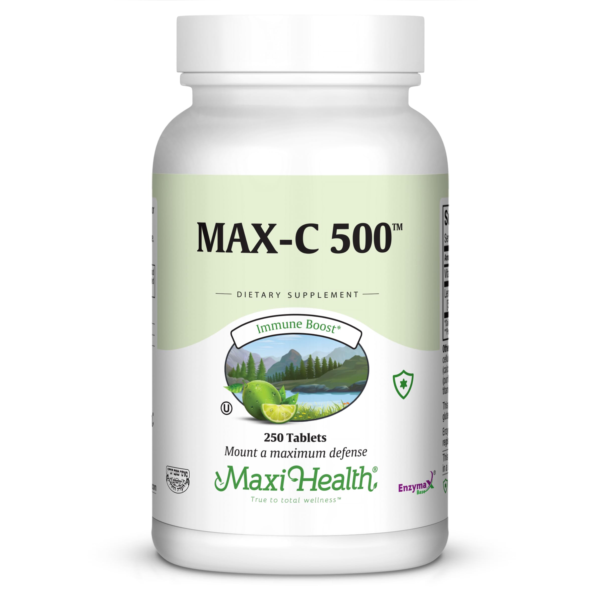 Maxi Health Max-C 500 Vitamin C Supplement – Vitamin C 500mg with Lemon Bioflavonoids Complex for Immune & Antioxidant Support – Vegan, Kosher – 250