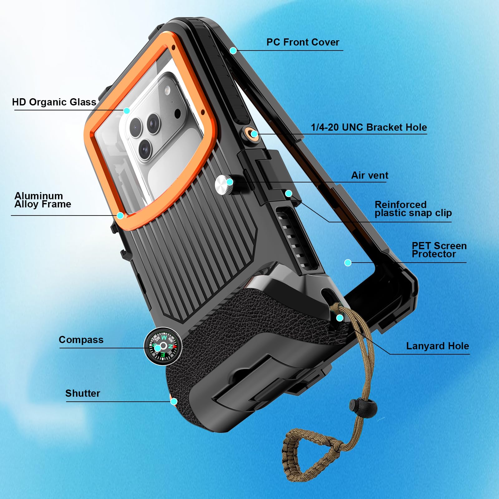 Funda impermeable de buceo para esnórquel, 50 pies bajo el agua, para iPhone 17/16/15/14/13 Pro Max Plus, tamaño de teléfono de 5.4 a 6.9 pulgadas con botones de volumen laterales izquierdos