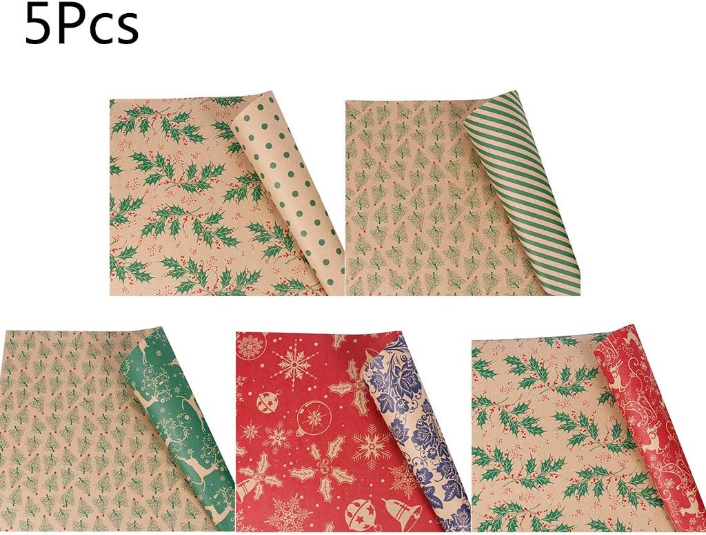 Lifet 5 Rolls Recycled Wrapping Paper Premium Eco Gift Wrapping Paper for Birthdays Easter Christmas 50 x 70 cm