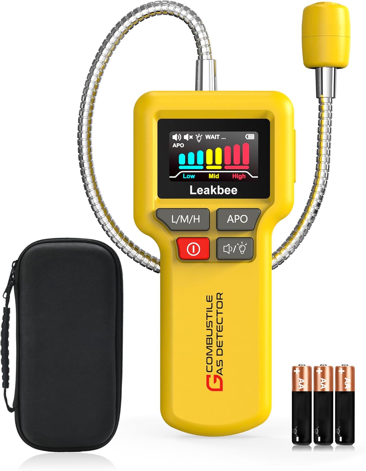 Y201-Pro Natural Gas Detector, Gas Leak Detector with 12-Inch Gooseneck, Locating The Source of Propane, Natural Gas, and Combustible Gas Leak for Home and RV (Battery x3 1.5V AA) - Yellow