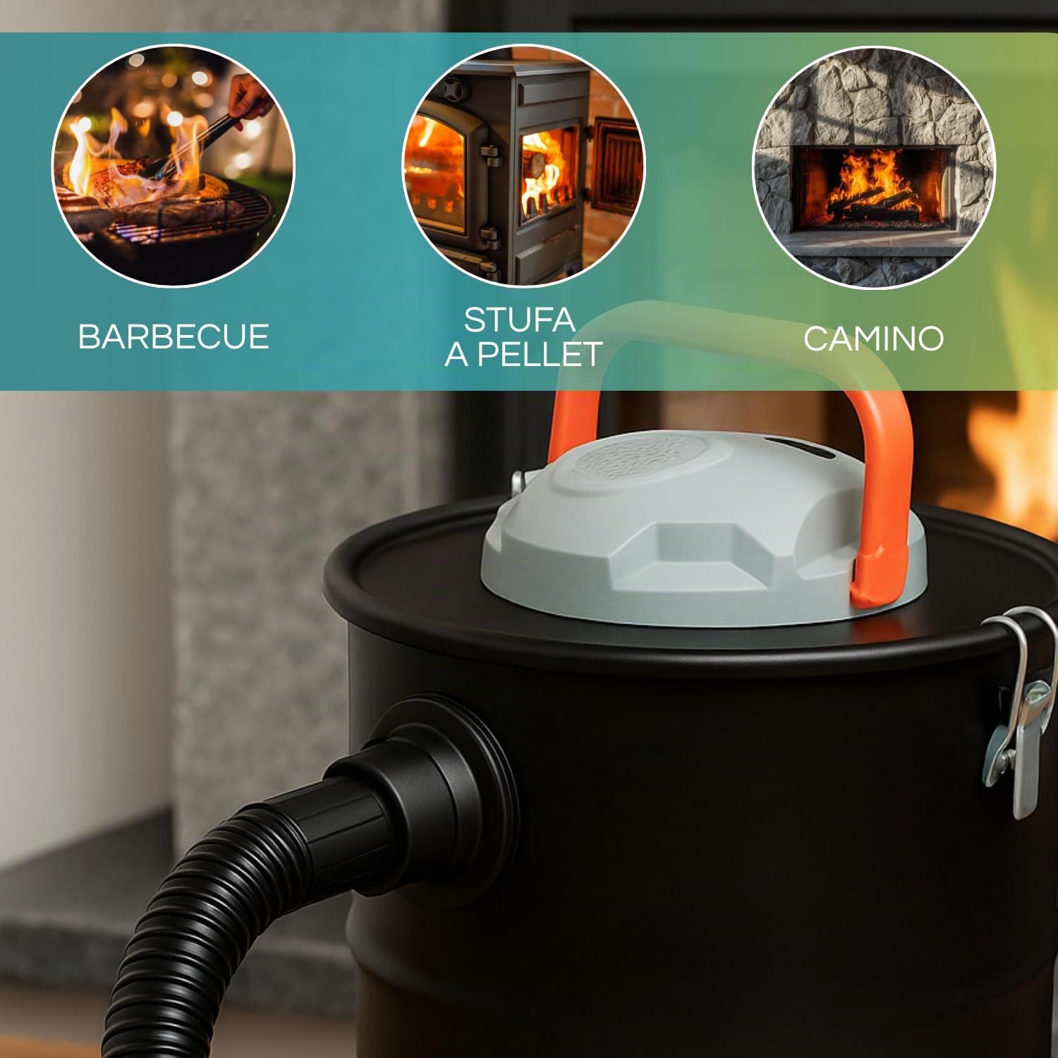 Paluplus Aspiracenere con Funzione Soffiante, Aspiratore con Filtro HEPA, Tubo da 80 cm e Bocchetta in Alluminio da 23 cm, per Pulizia Camini, Stufe a Pellet e BBQ, Potenza 600W -098M -3,13 (10 Litri)