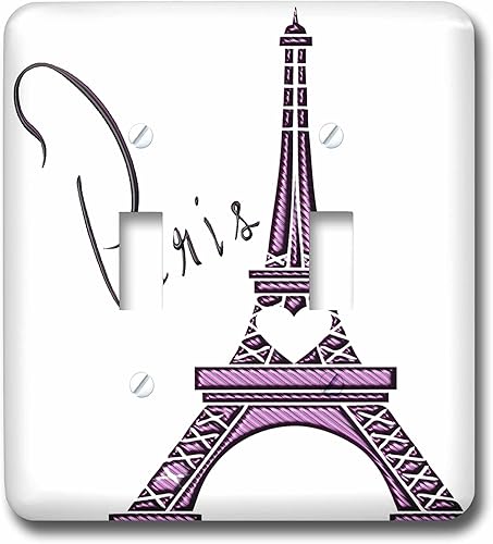 3dRose LSP _ _ _ _ _ _ _ _ _ _ 211115_ _ _ _ _ _ _ _ _ _ 2púrpura Gel Efecto una dimensional de la torre Eiffel con la palabra doble interruptor de