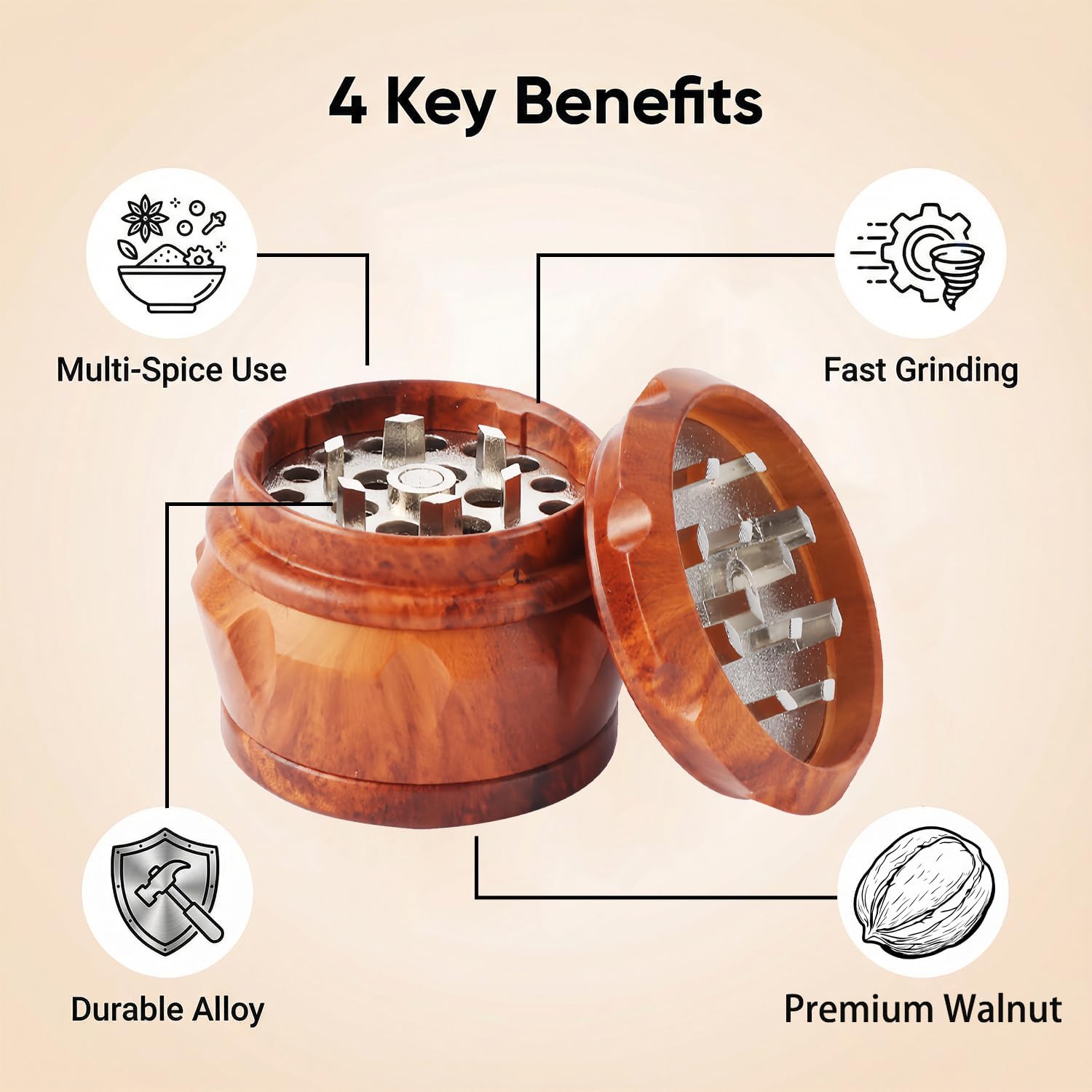 Manual Kitchen Spice Grinder, Aluminum Seasoning Grinder for Pepper, Chili, Rosemary & Dried Culinary Spices, Durable Metal Construction, Compact Kitchen Tool(reddish brown) image 3
