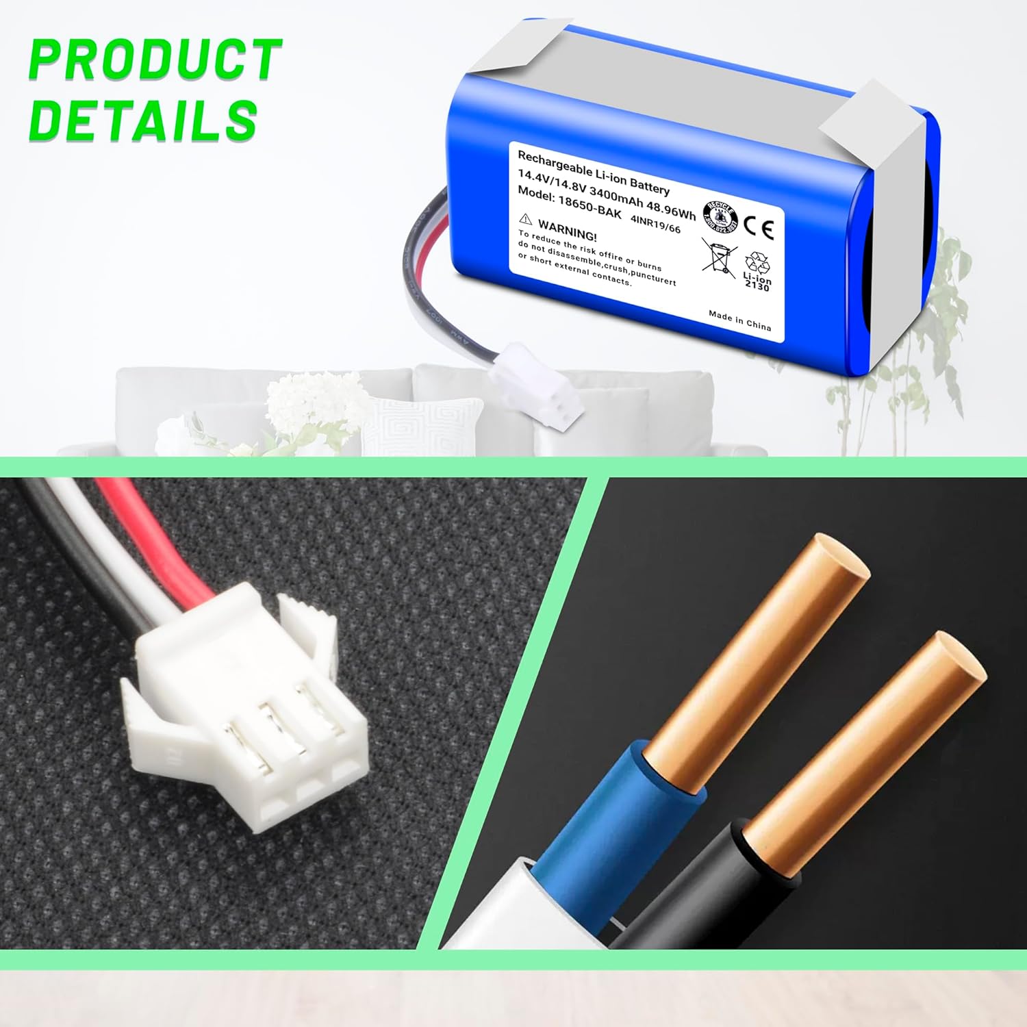 Robot Vacuum Cleaner Battery for AIRROBO P20 Robot Vacuum Cleaner Battery 14.4V 3400mAh