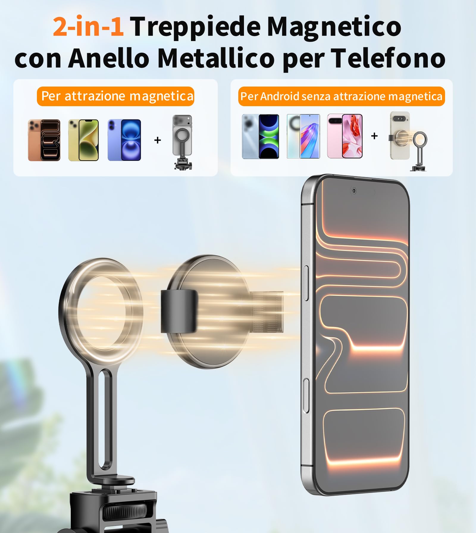 XXZU 187cm Magnetico Treppiede Smartphone, Leggero Treppiede Fotocamera con Telecomando e Supporto Magnetico, Treppiede in Alluminio Portatile da Viaggio per iPhone/Android/Fotocamera/Proiettore