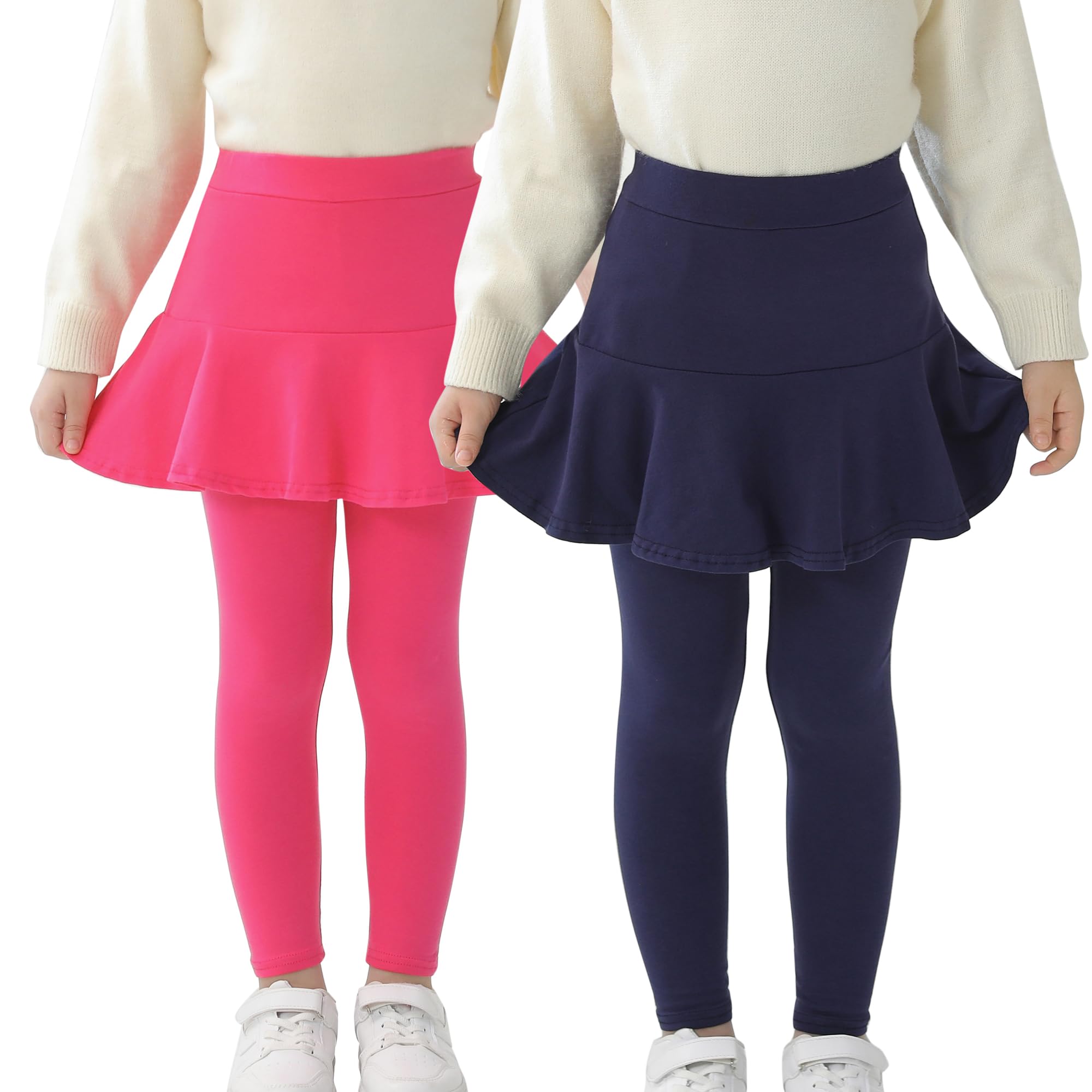 StyleSavvy Trendy Girls' Leggings with Skirt - 2 Pack of Cotton Ruffle Skirt Pants for Kids for 3-8 Years