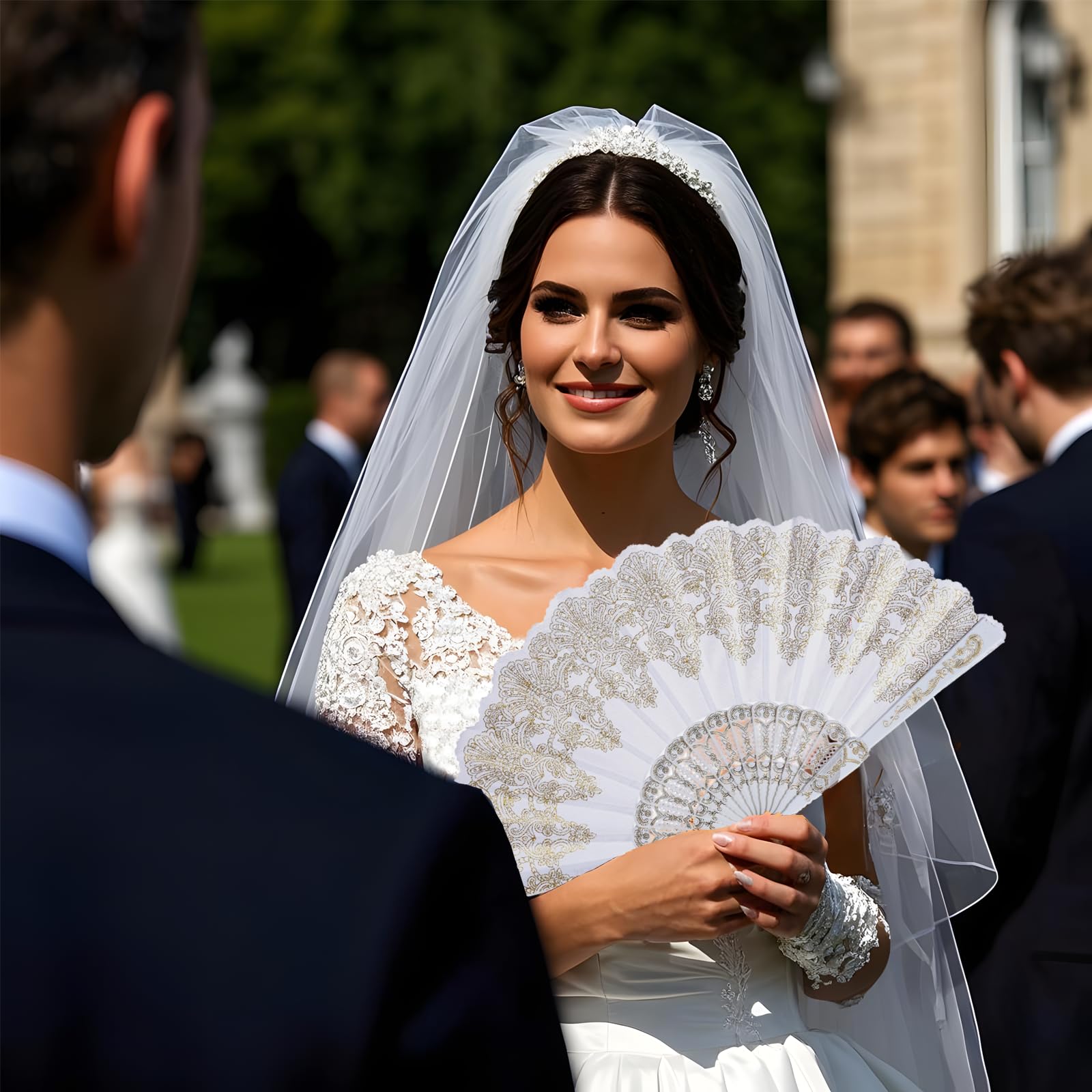 QIRMIZI 30 Stück faltbare Handfächer, Seidenfächer, perfekt für Hochzeiten, Partys und Tanzen, Weiß