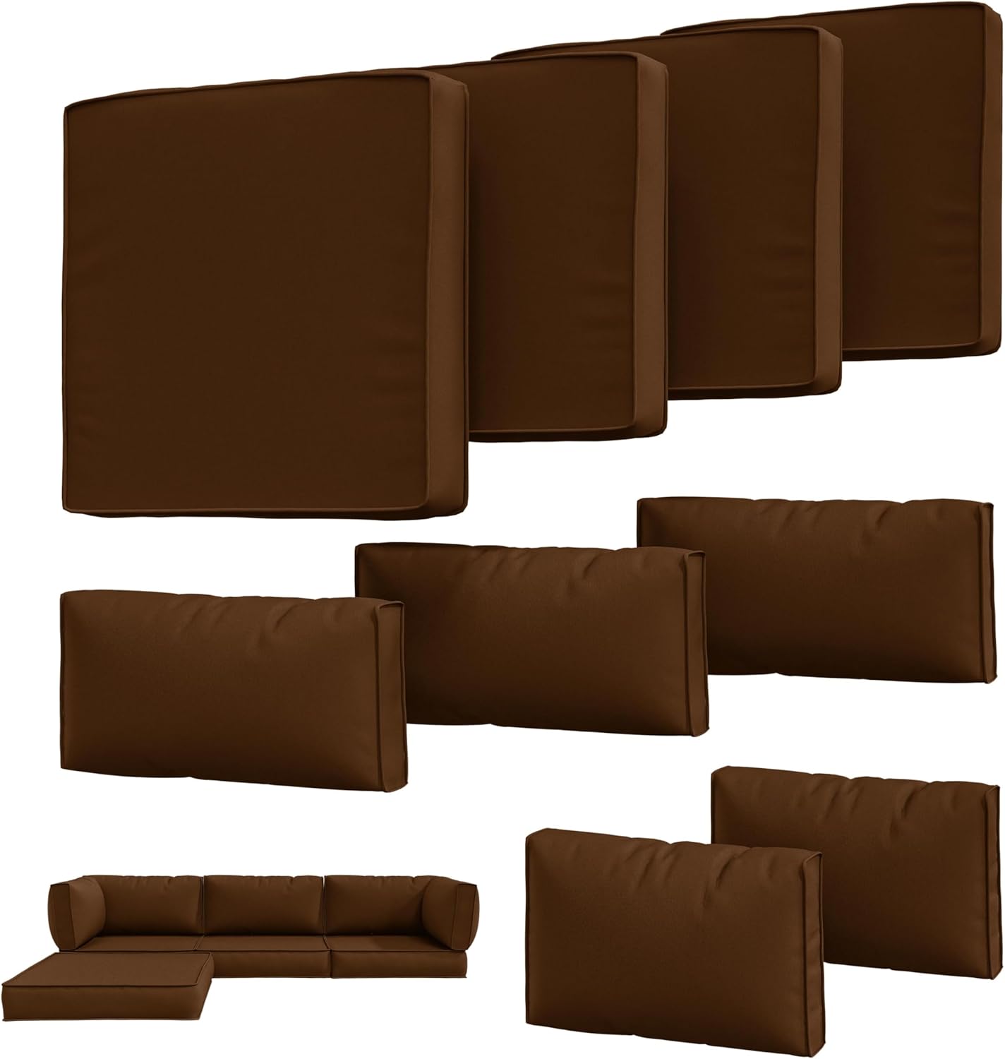 9Pcs Outdoor Chair Cushions Covers Waterproof Anti-Fading for 5 Pack Patio Set Cushion Slipcovers, Outdoor Furniture Cover Replacement, Covers Only, Chocolate