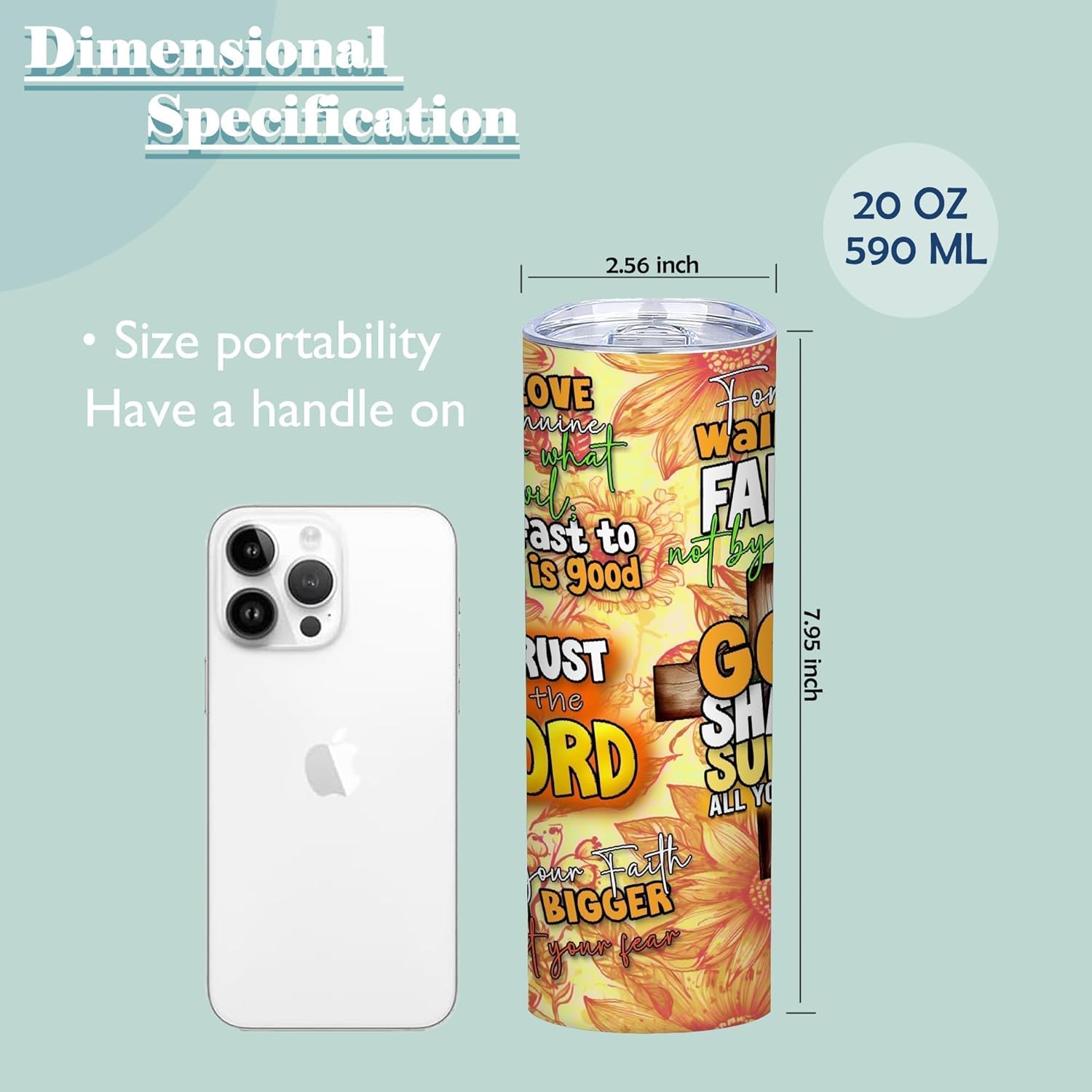 ATHAND God Shall Supply All Your Needs 20oz Skinny Insulated Stainless Steel Travel Coffee Mug with Lid, Christian Tumblers for Women, Inspirational Religious Gifts for Mom Friends,1 Pcs - Image 4