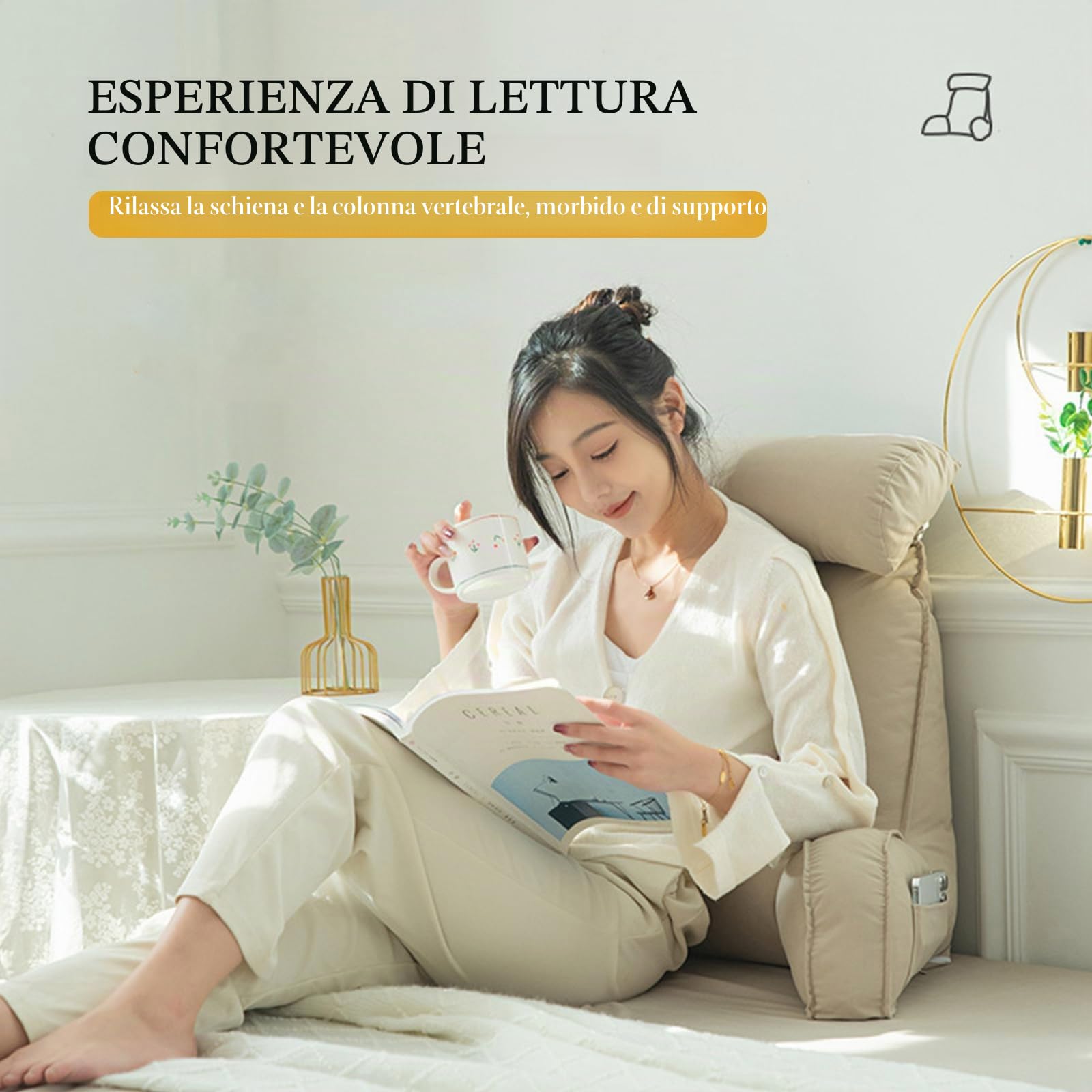 Ergonomico Cuscino da Lettura con Braccioli e Collo Staccabile,Cuscini da Lettura per Letto e Divano,Multifunzione Cuscino Lettura,Cuscino di Supporto per Giocare,Leggere,Guardare la TV