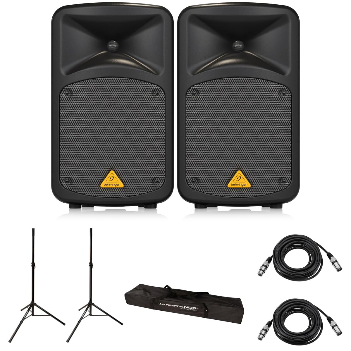 Behringer EUROPORT EPS500MP3 500W 8-Channel Ultra-Compact Portable PA System, Bundle with Stands and Cables