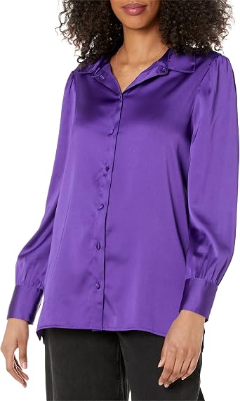 The Drop Womens @Lucyswhims Long-Sleeve Button-Down Stretch Satin Shirt