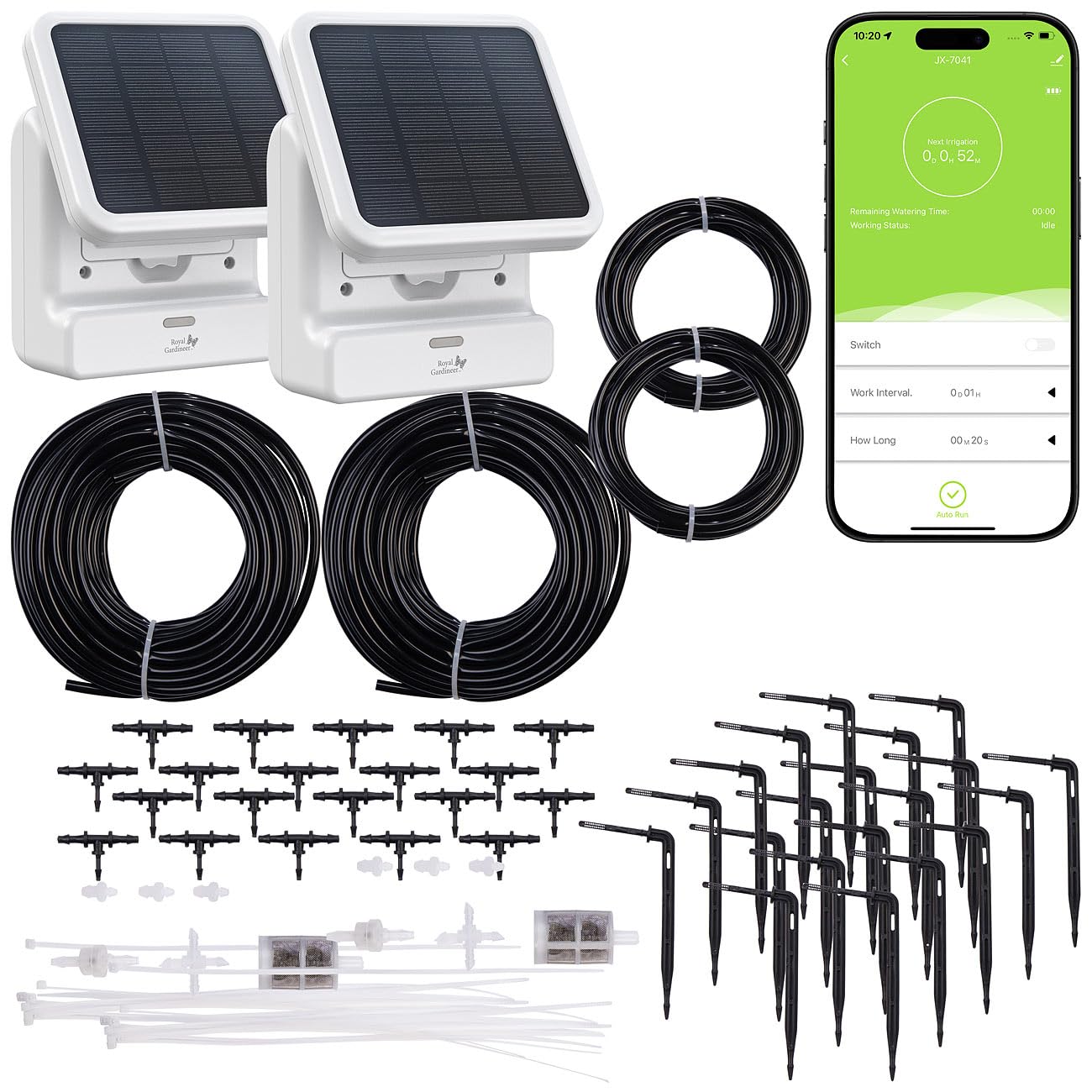Royal Gardineer Wasserpumpe für Pflanzen: 2er-Set Smartes WLAN-Solar-Bewässerungssystem, Pumpe, 30 l/Std., App (Gartenbewässerungssysteme, Topfpflanzen Bewässerungsysteme)