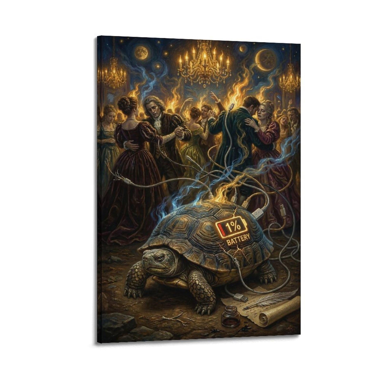 XKUGA Surreal Vintage Animal Poster Turtle Drained Battery Satire Modern Decorative Canvas Prints - Ideal Wall Art for Family, Man Cave, Game Room, Boys & Girls Bedroom 20x30inch(50x75cm)