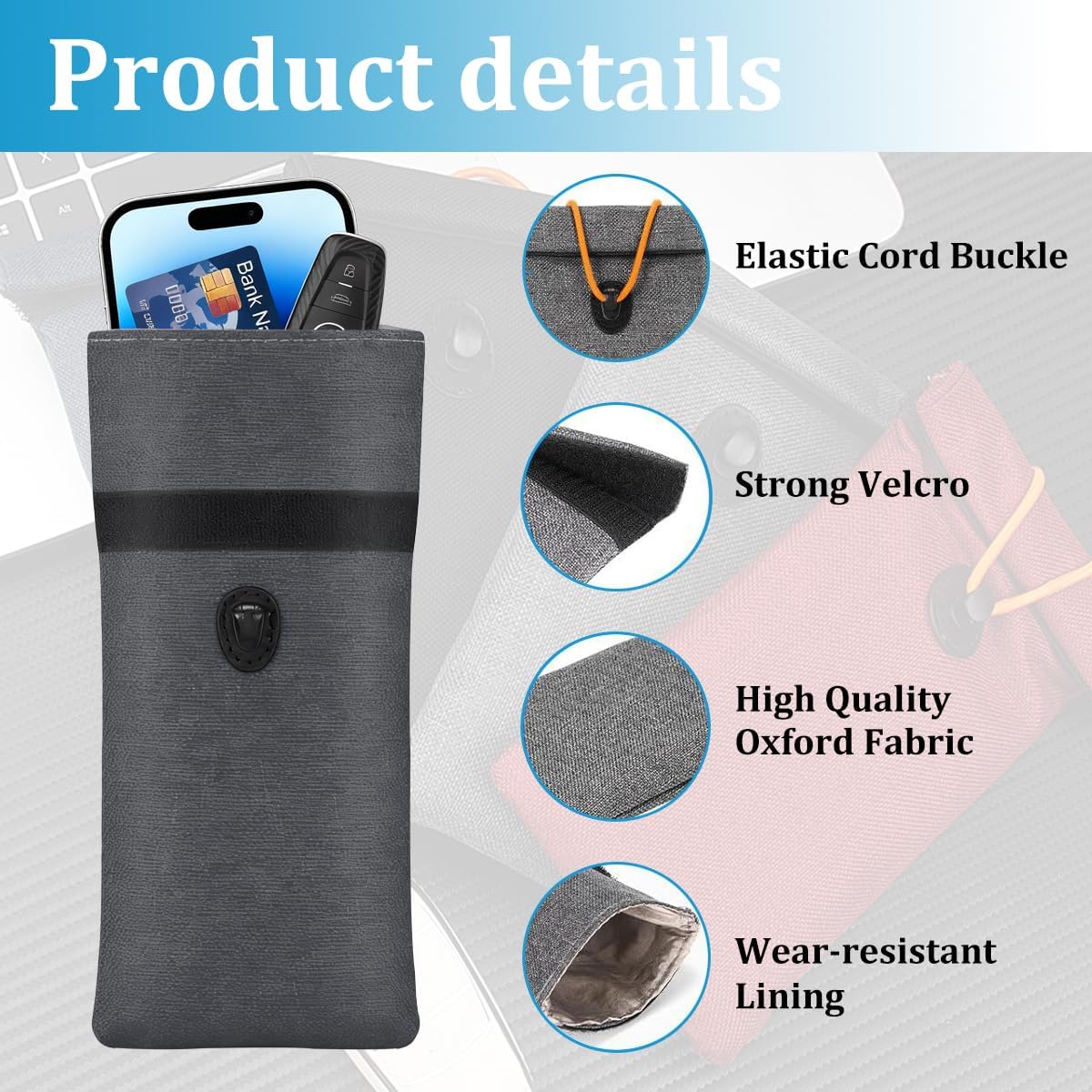 2PCS Faraday Bags for Car Key, Anti-Tracking Vehicle Faraday Key Fob Protector Cage for Privacy Protection, RFID Anti-Theft Automotive Signal Blocking Pouch, Universal Fit (Gray)