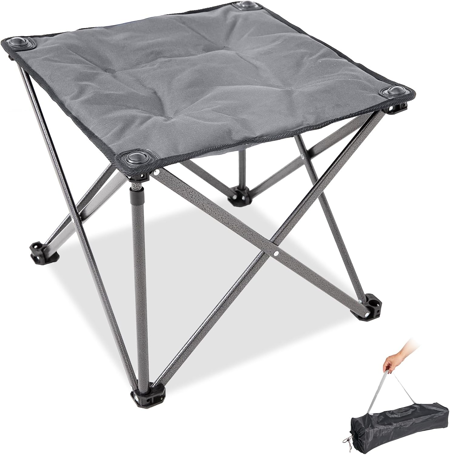 FUNDANGO Folding Camping Stool, 18.1 Inch Oversized Foot Stools 330 Lbs Heavy Duty Portable Padded Seat Anti-Slip Foots & Carry Bag for Fishing Outdoor Lawn Travel (Grey)