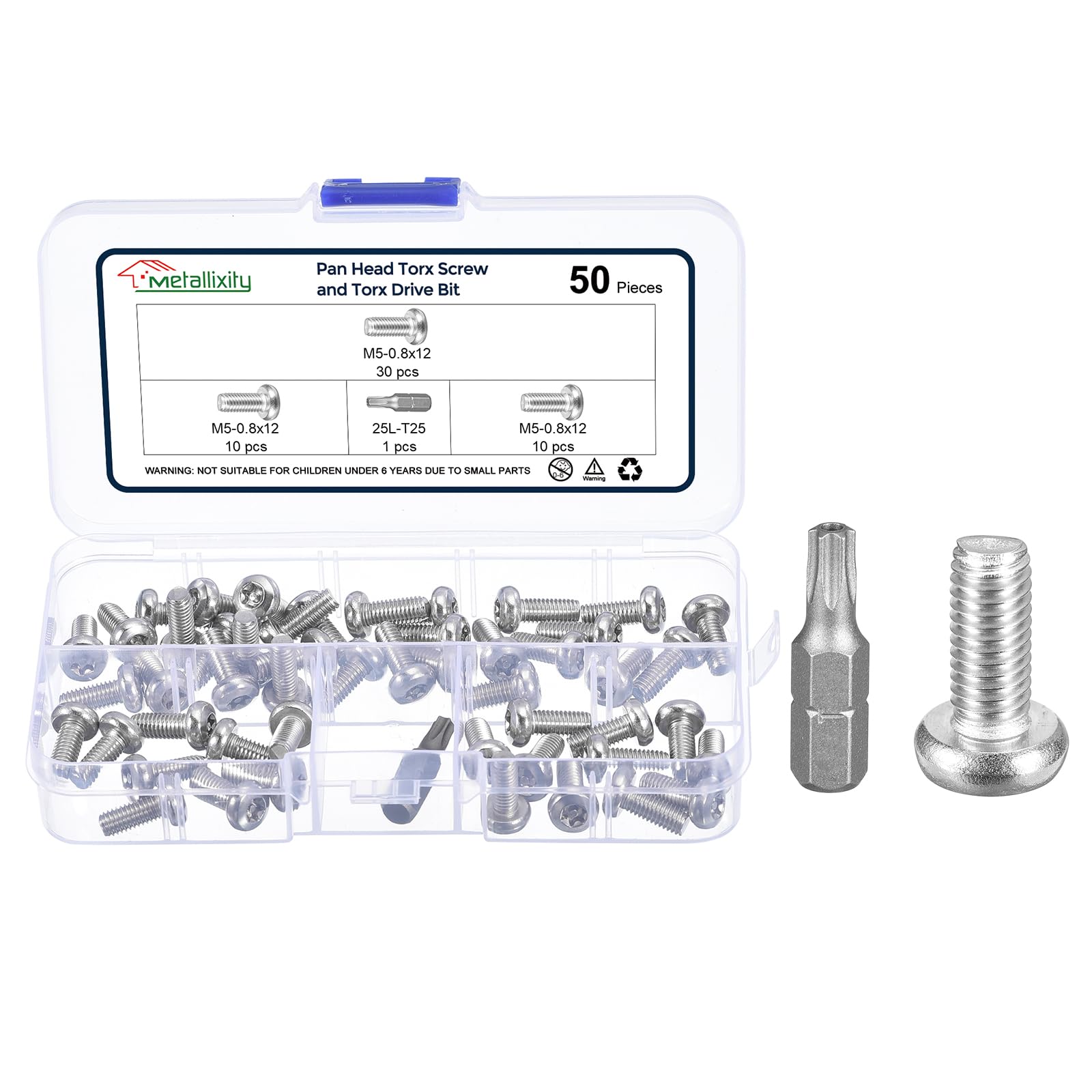 METALLIXITY Pan Head Torx Security Screw Bolts (M5-0.8x12mm) 50pcs