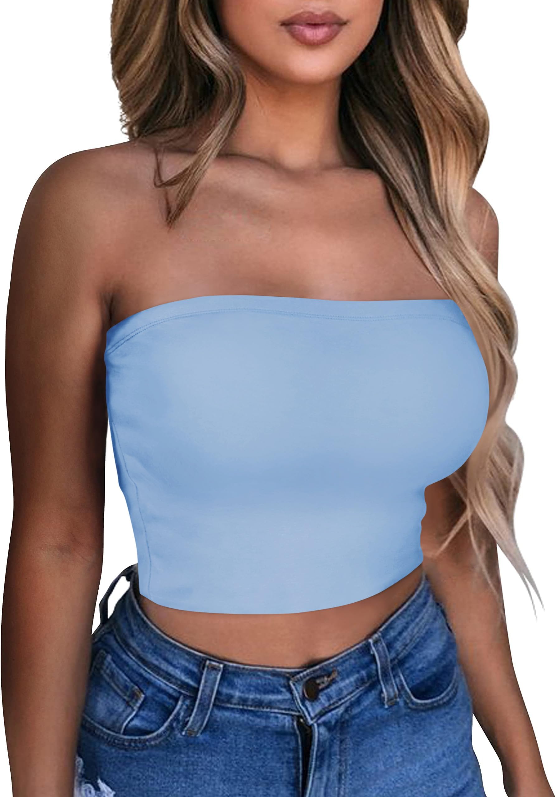 Damen Tube Tops Sommer Trägerlos Crop Tunika Tank Ärmellos Slim Fit Vest Bluse 2026