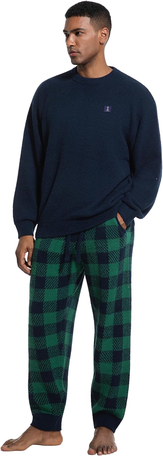 SlumberMee Mens Fleece Plush Pajama Set Ultra Soft Fluffy Warm Pjs Long Sleeve Top & Bottom Knit Winter Sleepwear - Image 6